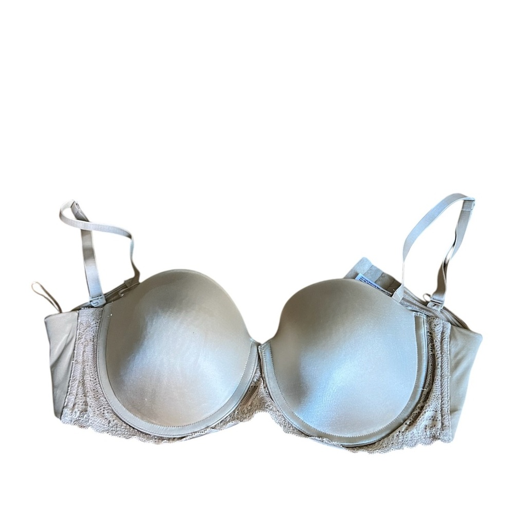 ◻️LILYETTE: Women’s 38D tan push-up bra with lace & detachable straps, preowned.